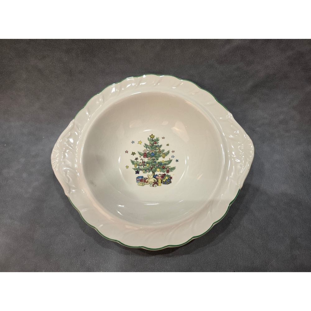 Nikko Christmastime Round Serving Bowl Christmas Tree Teddy Bear Japan 9.75in